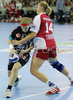 Maja Zrnec (no.44) of Krim (L) and Miriam Simakova (no.14) of 1.FC Nurnberg (R) during match of 2nd round of EHF Women Handball Champions League between RK Krim, Ljubljana, Slovenia and 1.FC Nurnberg, Germany. Match ended with victory of 1.FC Nurnberg, who defeated RK Krim with 30:31. Match between RK Krim and 1.FC Nurnberg was played in Tivoli Arena in Ljubljana, Slovenia on 3. November 2007.
