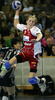 Franziska Beck (no.9) of 1.FC Nurnberg (R) shooting next to Liudmila Bodnieva (no.14) of Krim (L) during match of 2nd round of EHF Women Handball Champions League between RK Krim, Ljubljana, Slovenia and 1.FC Nurnberg, Germany. Match ended with victory of 1.FC Nurnberg, who defeated RK Krim with 30:31. Match between RK Krim and 1.FC Nurnberg was played in Tivoli Arena in Ljubljana, Slovenia on 3. November 2007.
