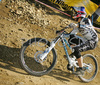 Gee Atherton of Great Britain riding in last race of Men Downhill Nissan UCI Mountain Bike World Cup. Final race of MTB World Cup was held in Maribor, Slovenia, on 16th of September 2007.
