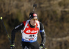 Martin Jaeger of Switzerland skiing during the Men pursuit race of IBU Biathlon World Cup in Hochfilzen, Austria. Men sprint race of IBU Biathlon World cup was held on Saturday, 12th of December 2015 in Hochfilzen, Austria.
