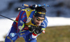 Winner Martin Fourcade of France skiing during the Men pursuit race of IBU Biathlon World Cup in Hochfilzen, Austria. Men sprint race of IBU Biathlon World cup was held on Saturday, 12th of December 2015 in Hochfilzen, Austria.
