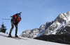 Second placed Simon Schempp of Germany skiing during the Men pursuit race of IBU Biathlon World Cup in Hochfilzen, Austria. Men sprint race of IBU Biathlon World cup was held on Saturday, 12th of December 2015 in Hochfilzen, Austria.
