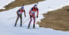 Third placed Anton Shipulin of Russia (R) and second placed Simon Schempp of Germany skiing during the Men pursuit race of IBU Biathlon World Cup in Hochfilzen, Austria. Men sprint race of IBU Biathlon World cup was held on Saturday, 12th of December 2015 in Hochfilzen, Austria.
