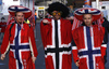 Norwegian fans during the Men pursuit race of IBU Biathlon World Cup in Hochfilzen, Austria. Men pursuit race of IBU Biathlon World cup was held on Saturday, 12th of December 2015 in Hochfilzen, Austria.
